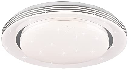 Reality Leuchten LED Deckenleuchte Atria R67041000, Kunststoff weiß, inkl. 18 Watt LED, Starlight Effekt, Fernbedienung