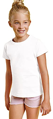 Maglietta colorata a maniche corte in 100% cotone per ragazze, con scollo rotondo, confortevole, morbida, liscia ed elegante