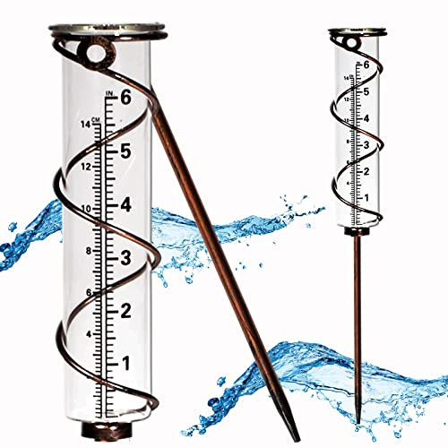 BIUWING Regenmesser mit Abnehmbarer Spiralform, Garten Regenwasserzähler Messung mit Metallrahmen, Keine Montage, Regenmessgerät für Hof, Rasen, Landschaft