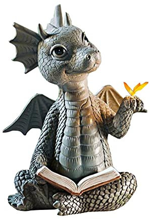 Facynde Gartendrachen Figuren Deko Drache Gartenfigur Polyresin Dinosaurier Meditierte Statue Wetterfest Garten Drachen Figuren FüR Outdoor-Hof Dekoration Garten Harzstatue