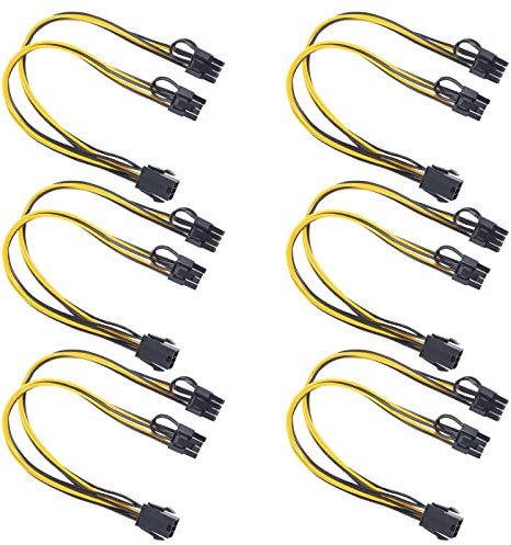 QH-Shop Cable Alimentacion Grafica 6 Pines Pci Express a 2 X Pcie 8 (6 + 2) 31cm Pines Cable de Extensión de Alimentación Divisor para Tarjetas Gráficas Servidor de Minería Paquete de 6 Unidades