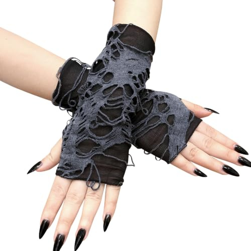 JISEN Damen Punk Winter Armwärmer gestrickt dehnbar weich fingerlose Handschuhe, E-Schwarz, One size