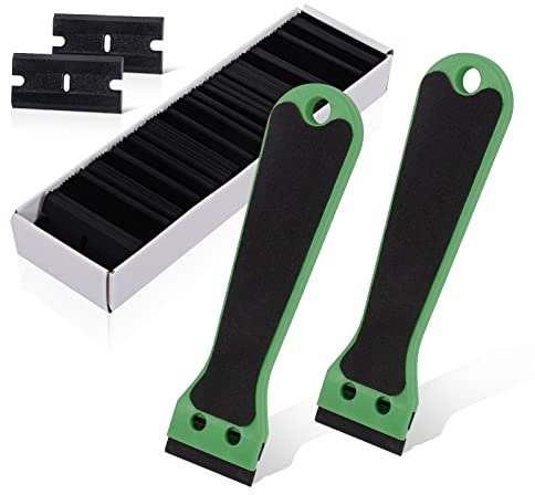 EHDIS 2 Grattoir Plastique avec 100 raclettes, Long Manche Grattoirs, pour Enlever les étiquettes, a colle, la peintureAutocollants et décalcomanies, vert
