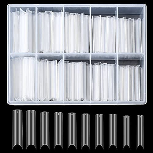 QOOSIKICC 200 Pièces Clair Faux Ongles Acrylique Transparents, Tips de Faux Ongle de Longs, Ongles Conseils Couverture Français Faux Ongles Acrylique pour Salon De Manucure DIY