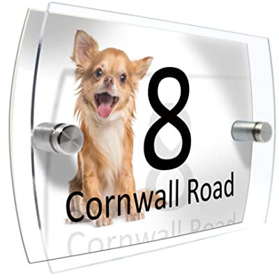Personalised House Number Sign for Dog Lovers (Happy Chihuahua)