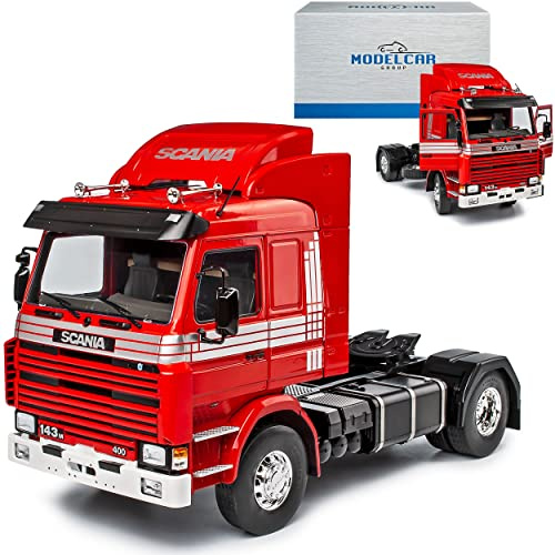 Model Car Group Scania 143 Topline Rot Silber 1987 LKW Truck 1/18 Modell Auto mit individiuellem Wunschkennzeichen