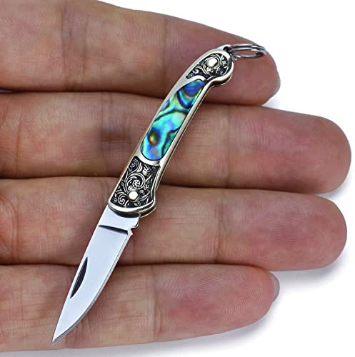 POCRROP Mini Messer - Taschenmesser klein Klappmesser EDC Messer Outdoor Pocket Knife für an den Schlüsselanhänger (Abalone-Schale)