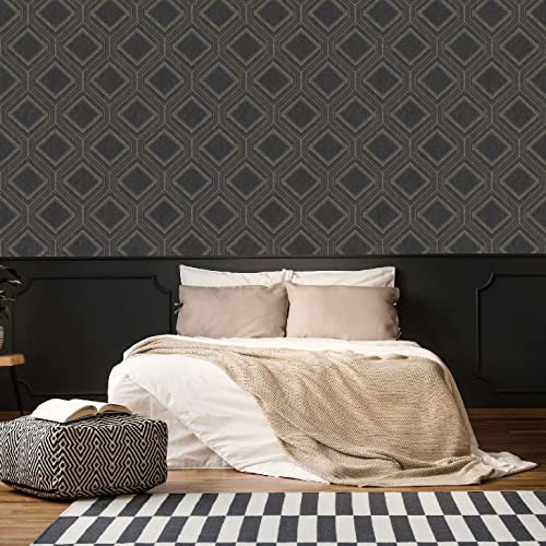 Super fresco Savile Row Geo Charcoal Metallic Wallpaper | Paste The Paper | Black Geometric | Eco-Friendly (was £18.99)
