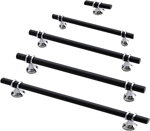 Taps2Traps Chrome & Black Kitchen Cabinet Cupboard Door Drawer Bar Handle 50mm - 192mm Hole to Hole (96mm Hole Spacing)
