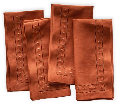 Leinenservietten, 4 Stück, 100 % reines Leinen, bestickt, 45,7 x 45,7 cm, klassische Hohlsaum-Servietten, waschbar für Frühling, Sommer, Herbst und Winter