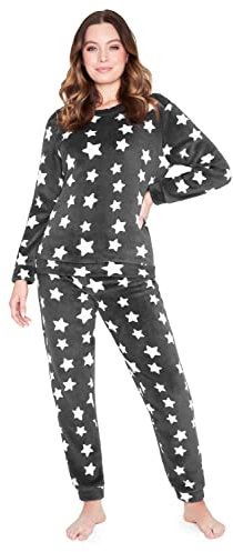 CityComfort Pigiama Donna Invernale Pile a Manica Lunga Pigiamone Felpato Due Pezzi (Grigio Stella, L)
