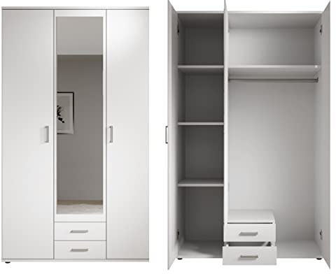MerkaHome - Armario Blanco 3 Puertas con Espejo y 2 cajones 120 cm Carola