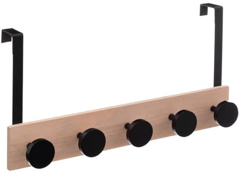 Five Türhaken, 5 Köpfe, aus Holz und Metall, Schwarz, 50 cm