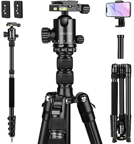 JOILCAN Treppiede per fotocamera, leggero in alluminio con monopiede, 203 cm, con testa a sfera panoramica a 360°, per Canon Nikon, portata 10 kg (nero)
