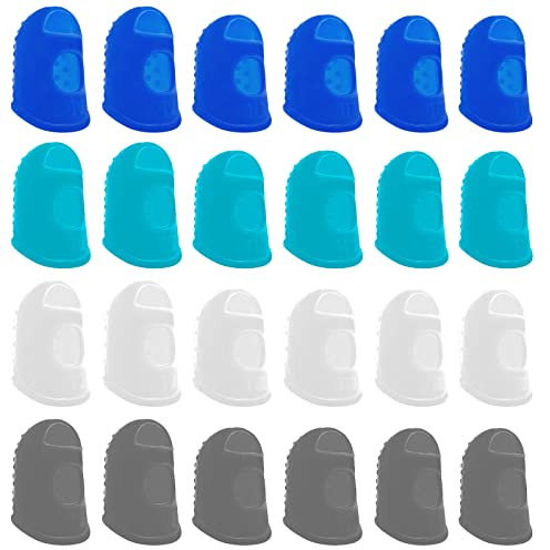 BLMHTWO 24 Stück Fingerschutz,Gummi Fingerkuppenschutz 3 GrößEn Wiederverwendbar Fingerlinge Robust Und Langlebig für Sport GeldzäHlen BüRoarbeit(Blau, Cyan, Weiß, Grau)