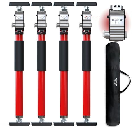 3-H 4X Türspanner Zargenspanner, Teleskopstützen 40-70cm bis 50kg, Türzargenspanner Einhandstütze, Montagestütze Höhenverstellbar Stufenlos Türspreizer bis 45°, Stahl Baustütze Teleskopstange (rot)