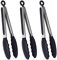 HINMAY 9-Inch Stainless Steel Cooking Tongs with Silicone Tips Kitchen Food Tongs for Serving, BBQ, Baking, Set of 3 (Black)