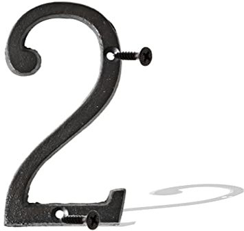 Hausnummern aus Gusseisen, 14 cm, Briefkasten-Zahlen, langlebig, solide Heimadresse, Zahlen, Plakette, Zahlen für drinnen und draußen, für hängendes Wandschild, Buchstaben-Dekor, Nummer 2