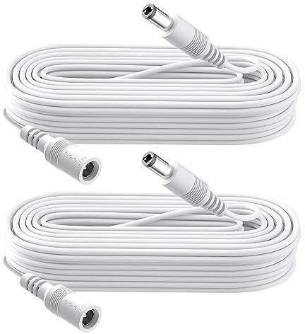 2-Pack 3m DC Power Extension Cable, Plug 5.5mm x 2.1mm, Male to Female, DC 5V 6V 9V 12V 24V for Security Cameras,DVR,Router,Printer,LED Strip, White
