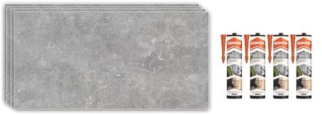 IZODEKOR Revestimiento de pared efecto mármol - 4x paneles con 4x adhesivo de montaje - Alternativa a baldosas/azulejos, panel ducha, panel para pared cocina | Moon Walk
