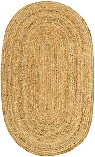 Vipanth Exports Traditioneller Teppich aus Jute, oval, für Wohnzimmer, Küche, Flur, Esszimmer, 70 x 120 cm, Beige
