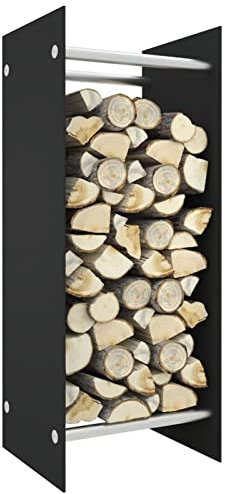 Homgoday Porta Legna Nero 40x35x100 cm in Vetro Temperato, Portalegna da Interno, Portalegna da Ardere, Porta Legna per Camino, Legnaia da Interno, Impilabile Stufa Ripiano Legno