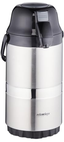 Relaxdays Termo para Café con Dispensador de 2,2 L, Tapa con Bomba y Pulsador, Oficina, Gastronomía, Plateado y Negro