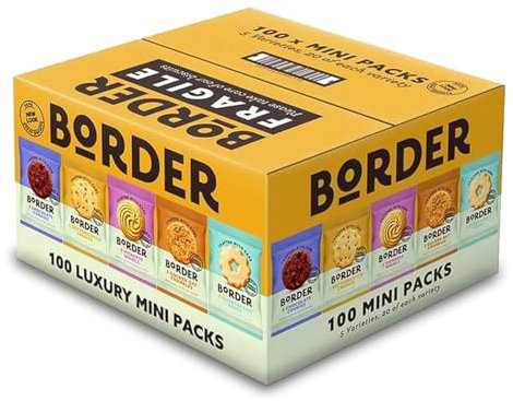 Border Biscuits Luxury Biscuit Selection 100 Mini Packs with 5 Varieties (1 Box (100 Per Box))