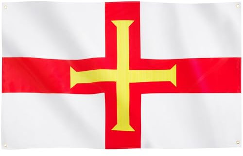 Runesol Guernsey Flagge, 91x152 cm, 4 Ösen, eine in jeder Ecke, Nationalflagge, St George Cross, Premium-Flaggen für drinnen und draußen, Fahne, Guernsey
