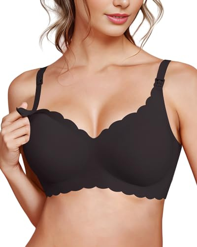 As Fairy Still-BHS zum Stillen, kabelloser Schwangerschafts-Schlaf-Bralette mit Spitze und Blumenmuster für Frauen (Schwarz L)