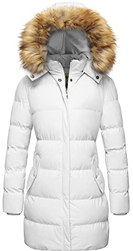 WenVen Women's Winter Thicken Puffer Coat Warm Jacket with Faux Fur Removable Hood M