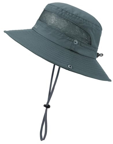 Zando Sonnenhut Kinder, Fischerhut Kinder, UPF 50+ Uv Hut Baby, Schnell Trocknend Verstellbarer Eimer Hut for Jungen Mädchen, Dunkelgrau, 5-13 Jahre