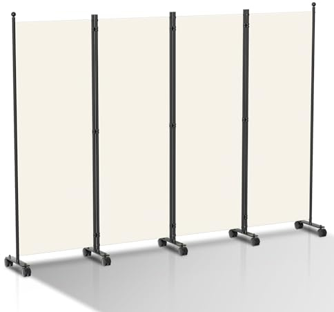 Yakimz Paravent Raumteiler auf Rollen, Raumteiler Klappbar Freistehend 4 Teilig 228 x 181 cm Trennwand Paravent,blickdichter, Sichtschutz Room Divider Innen für Zuhause Büro Terrasse, Beige
