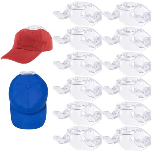 Kssvzz 12 Stück Kappenhalter, Cap Halterung Aufbewahrung, Basecap Halterung Wand, Huthalter Starker Klebend/Gebohrt für Zimmer und Mancave, Transparent