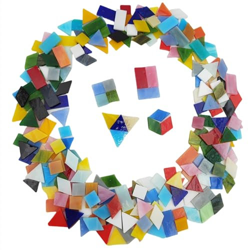 Buntglas-Mosaikfliesen, 200 g, 230 Stück, quadratisch, dreieckig, rautenförmig, rechteckige Form, Glasstücke für Mosaikprojekte (gemischte Farben)
