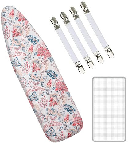 EcoNour Ironing Board Covers 124 x 38 cm Extra Thick 7mm Padding, 100% Cotton Top Covers Easy-Fit for Protecting Ironing Board Cover Complete Set with 4 Strings and Scorch Resistant Padding - Large