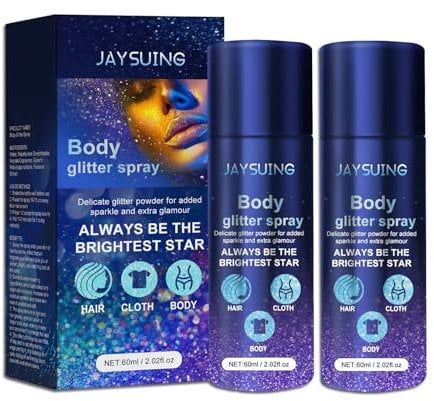 Lacca Brillantini per Capelli,2 Pezzi Spray Glitter Corpo,Spray Brillantini Corpo,Spray Glitter per Pelle,Capelli,Viso e Corpo per Halloween,Carnevale,Carnevale,Feste in Maschera (60 ml)