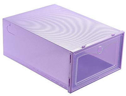 WXPXYBF Schuhregal, 1 Stück, faltbar, transparente Aufbewahrungsbox für Schuhe, stapelbarer Schuh-Organizer aus Kunststoff mit umklappbarer transparenter Tür/Lila/L