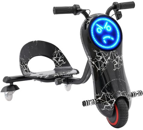 Charocean Kinder Drift Scooter 360 Grad, Drift Trike Elektro Driftscooter E Scooter Kinder Drift Cart, LED-Beleuchtung 3 Geschwindigkeitsstufen 180Watt Motor, 50 Kg Max. Zuladung (Schwarz)