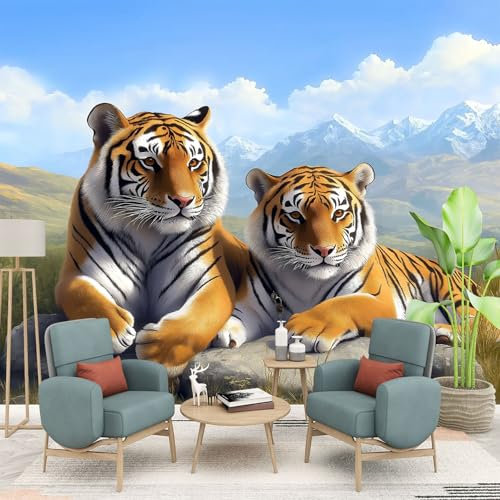 Photo Wallpaper Kids Room Two Tigers On The Grassland Non-Woven Living Room Bedroom Sofa TV Background Wall Decoration - 200 x 140 cm Photo Mural