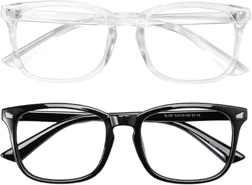 2 Pack Blue Light Blocking Glasses, Filter Blue Light, Suitable for Monitor/PC/Computers/TV/Game/Mobile Phones, Mens & Women Eye Protection Glasses (Black & Clear).