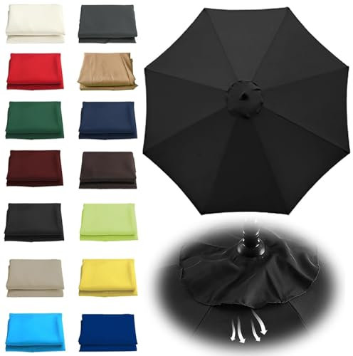 THEGA Ersatz-Sonnenschirmdach - 6-Arm-/8-Arm-Ersatz-Sonnenschirm-Stoffbezug, Universal-Ersatztuch Für Sonnenschirme, Wasserdicht UV50+, Für Standard- Und Ampelschirme(Black,6 ribs-2m(6.5ft))
