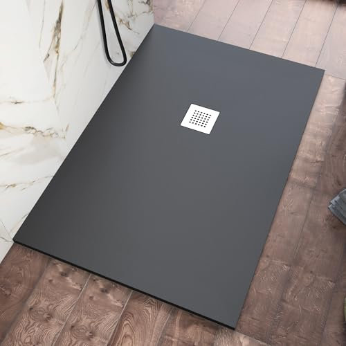 Piatto Doccia 80x160 cm Marmoresina Nero Effetto Pietra Ultraslim Antiscivolo