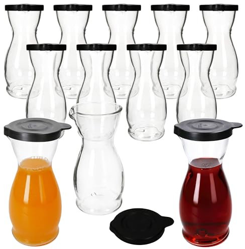 MamboCat Mia Misura Lot de 12 carafes à vin avec couvercle en plastique noir I 0,5 l calibré I Carafe en verre avec bec verseur pour vin, eau, jus, lait, etc.