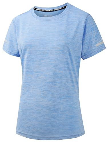 Peakwell Damen Sportshirt Atmungsaktiv T-Shirts Top Kurzarm Laufshirts Funktionsshirts Sport Oberteile (Himmelblau, M)