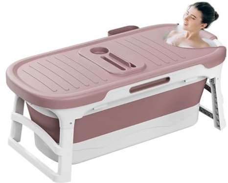 Gumatea Faltbare Badewanne Erwachsene Tragbare Klappbadewanne Mit Abnehmbare Abdeckung,Seifenkorb, Nackenkissen,Foldable Bathtub136X62X52Cm Für Badezimmer Und Dusche(Pink)