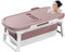 Gumatea Faltbare Badewanne Erwachsene Tragbare Klappbadewanne Mit Abnehmbare Abdeckung,Seifenkorb, Nackenkissen,Foldable Bathtub136X62X52Cm Für Badezimmer Und Dusche(Pink)