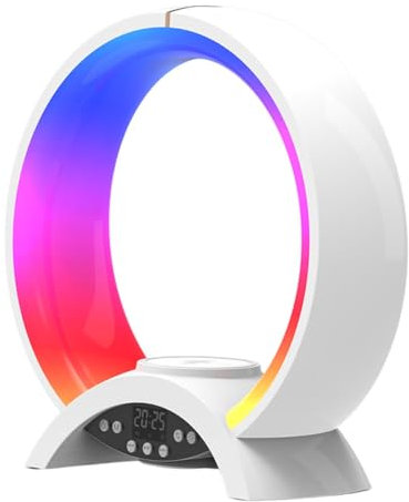 Alarm Clock Light, 4 in 1 Speaker, Wireless Speaker Charger, Led Ambient Lamp, Bedside Night Light, Charging Alarm Clock, Speaker with Alarm, Led Speaker Lamp, Wireless Charging Alarm for Bedroom