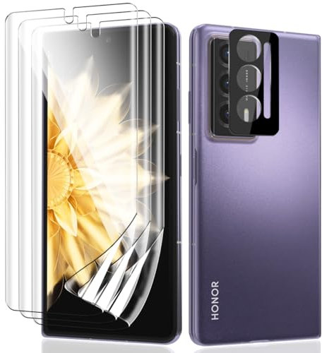 Teenrpov Pellicola Protettiva per Honor Magic V2 Pellicola Protettiva Morbido TPU [Non Vetro Temperato] 3 Pezzi e Honor Magic V2 Vetro Temperato Fotocamera 1 Pezzi, HD/Anti-Graffio