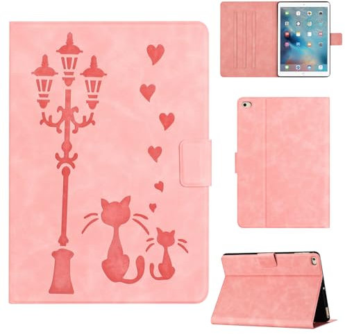 Rosbtib Funda para iPad 9.7 5 Generación 2017/iPad 9.7 6 Generación 2018 Funda Protectora de Piel sintética con Soporte, Una Pareja de Gatos íntimos bajo una farola, para iPad 9.7, Rosa
